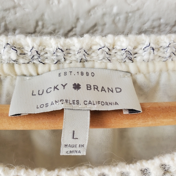 Lucky Brand grey white silver pointelle knit chiffon layered sweater - Picture 3 of 10